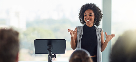 teacher at podium